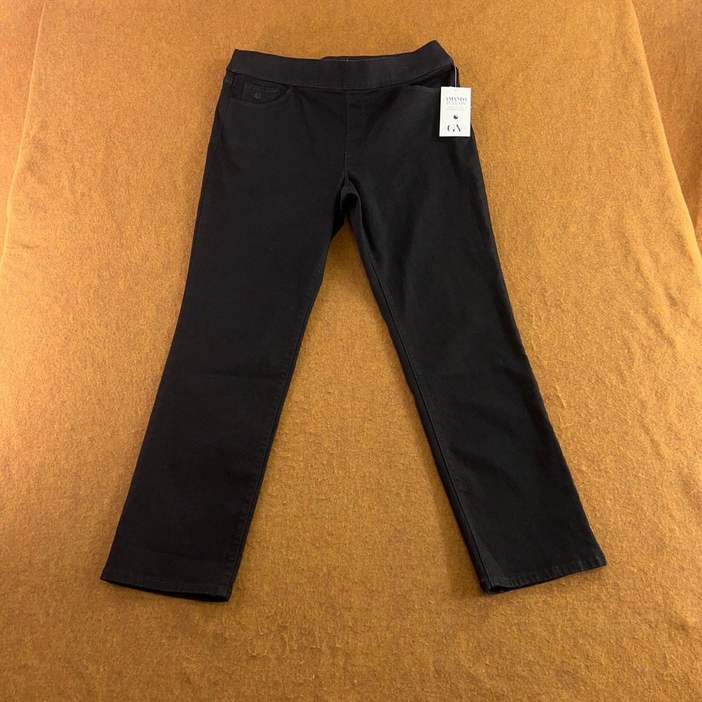Gloria Vanderbilt Womens 14S Black Amanda Slimming Pull On Straight Leg Jeans